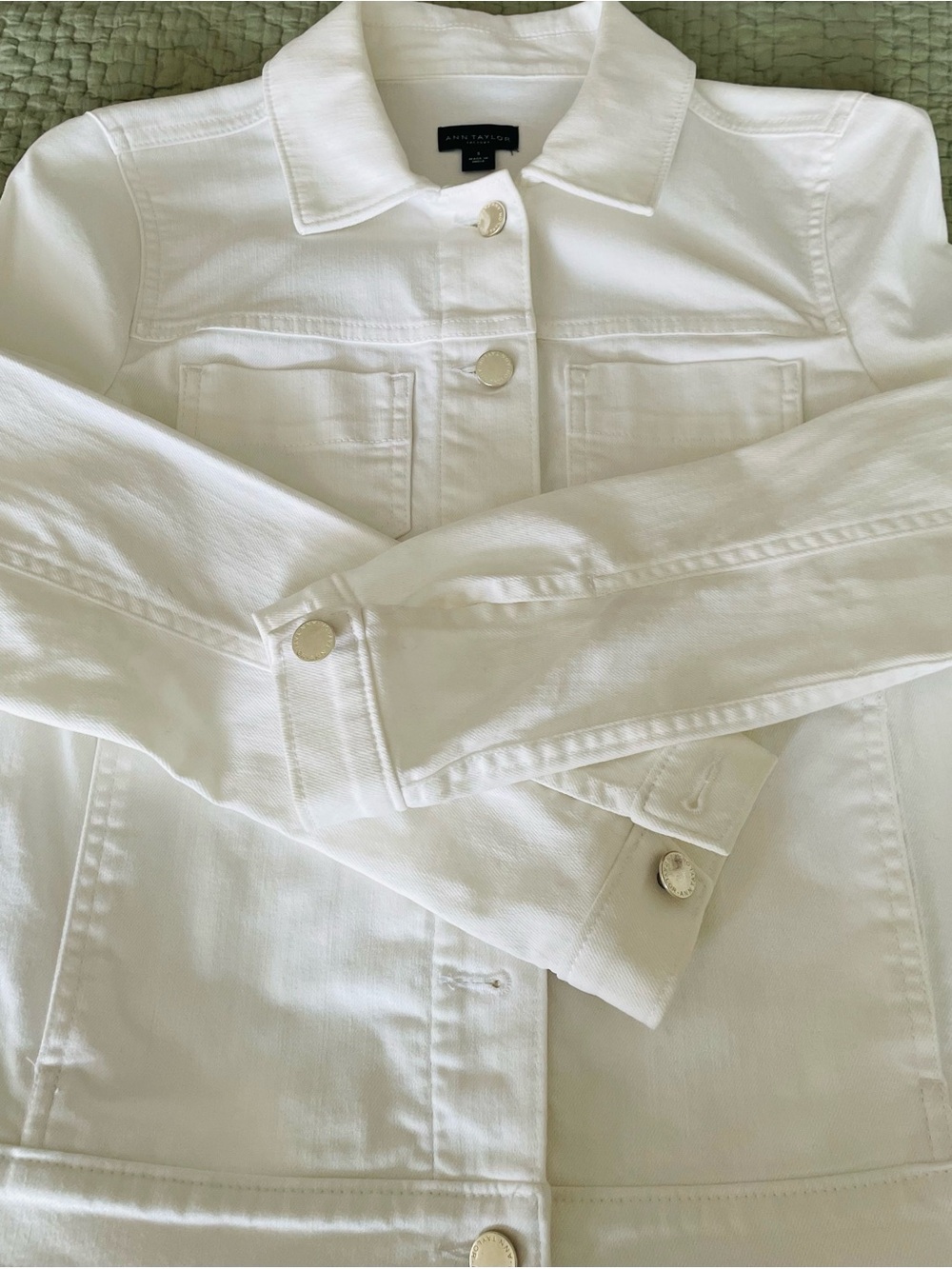 Ann Taylor White Denim Jacket with Button-Front